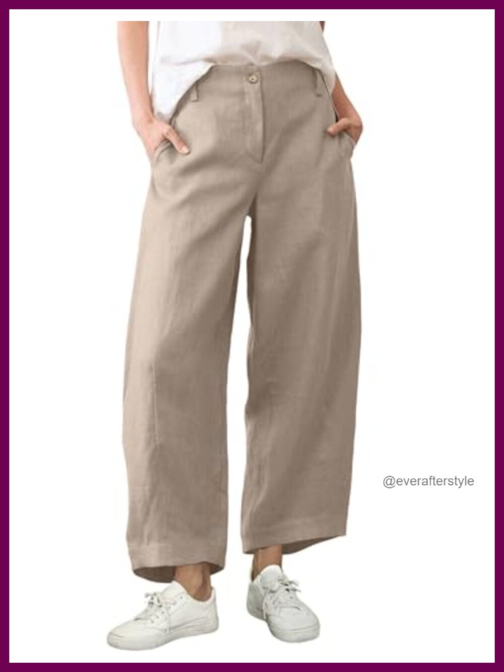 Linen Cotton Wide Leg Barrel Pants High Rise Elastic Waist Summer Beach
